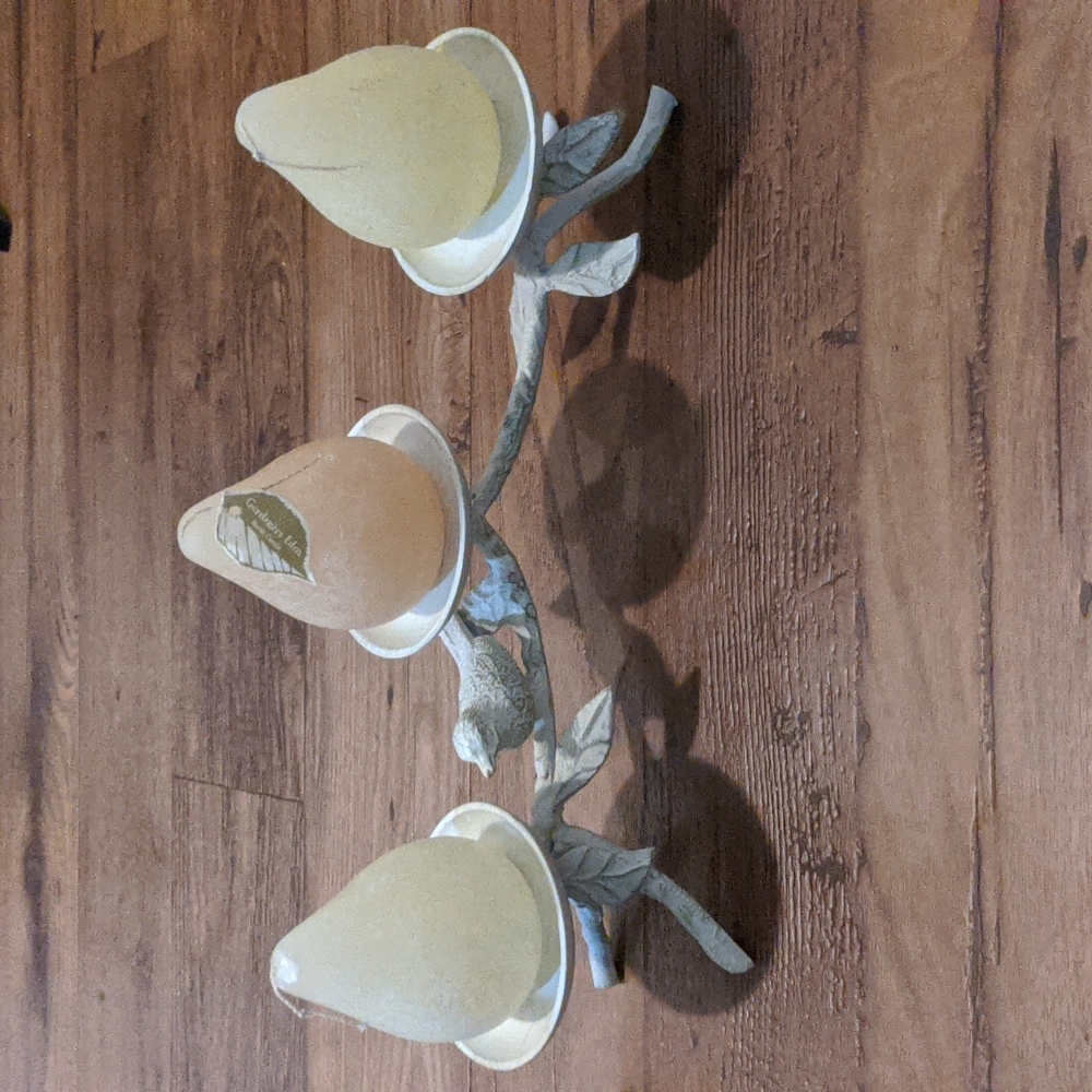 Candle Stand Whitewashed Bird  w/3 Pear Designed Candles